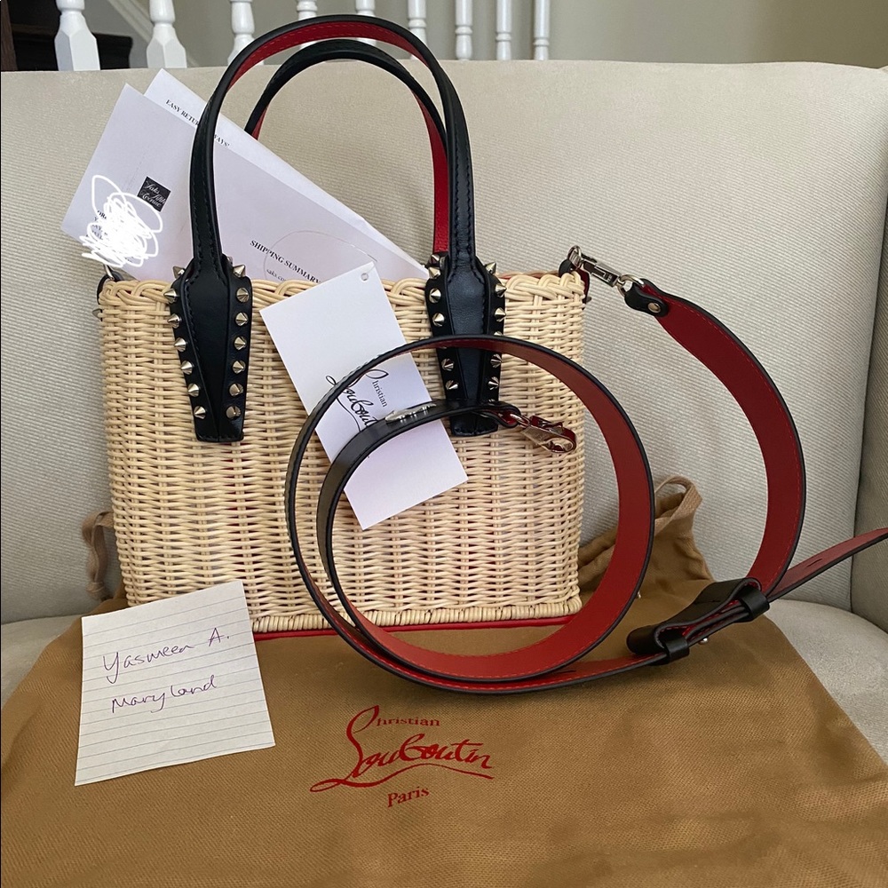 BNWT Christian Louboutin Mini Cabata studded rattan tote - perfect for summer!
